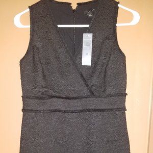 $169 ANN TAYLOR 2-PETITE BLACK V-NECK WITH FRINGES